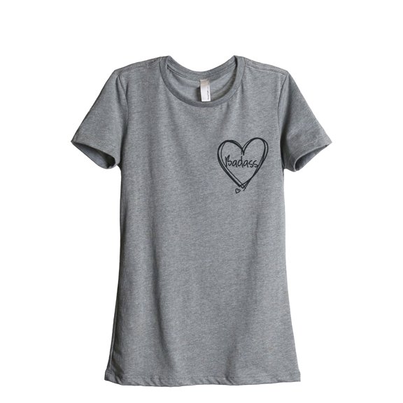 Thread Tank Badass At Heart Women's Relaxed Crewneck T-Shirt Tee Heather Grey Small