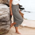 thumbnail image 5 of Fnooota Women's Capri Pants, Summer Casual Relaxed Fit Elastic Waist Cotton Linen Capris Gray Size M, 5 of 7