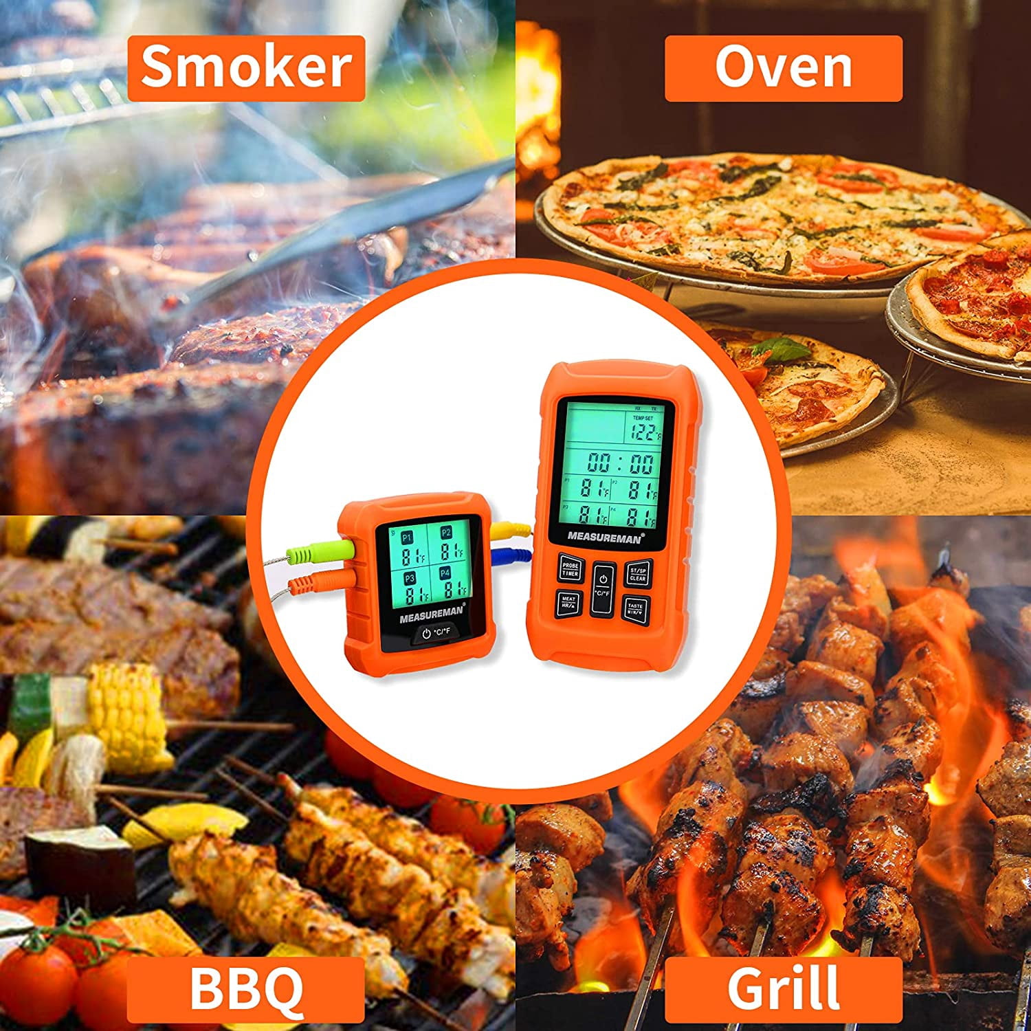 MEASUREMAN Digital Meat-Thermometer Instant-Read Food Temperature-Probe - with Magnet Calibration Thermometer Waterproof for Kitchen Cooking Grill BBQ Oven Candy