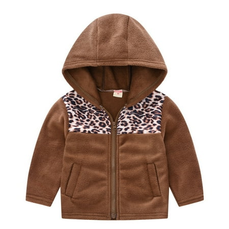 

YYDGH Toddler Color Block Fleece Jacket Full-Zip Toddler Boys Girls Winter Long Sleeve Fashion Leopard Prints with Pockets(Brown 6-7 Years)