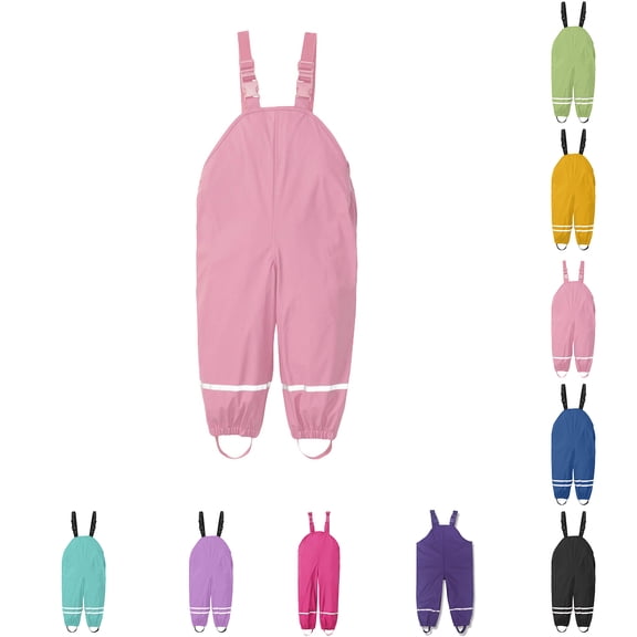 Kids Rain Pants Waterproof Pants Kids Overalls with Adjustable Straps Lightweight Rain Trousers Outdoor Pants Size 1-8 Years