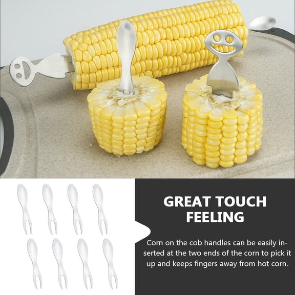 FUTUREORYY 8Pcs Polished Stainless Steel Two Tine Corn Forks for Barbecue Picnic Home Use