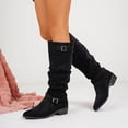 thumbnail image 5 of Women’s Fall Winter Suede Knee High Boots Belt Buckle Height Increasing Mid Block Heel Fashion Tall Boots Black 6(37), 5 of 9