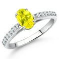 thumbnail image 2 of Gem Stone King 10K White Gold Canary Mystic Topaz and White Lab Grown Diamond Soitaire Engagement Ring for Women (0.98 Cttw, Oval 7X5MM, Gemstone Birthstone, Available in Size 5, 6, 7, 8, 9), 2 of 4