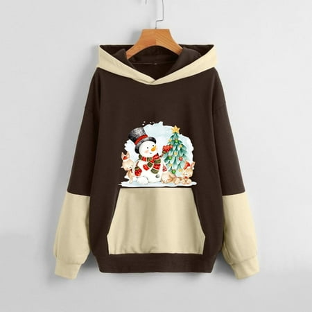 

jsaierl Womens Hooded Sweatshirts Christmas Printed Matching Pullover Long Sleeve Casual Tops for Women Comfy Loose Hoodies Sweatshirt for Teen Girls