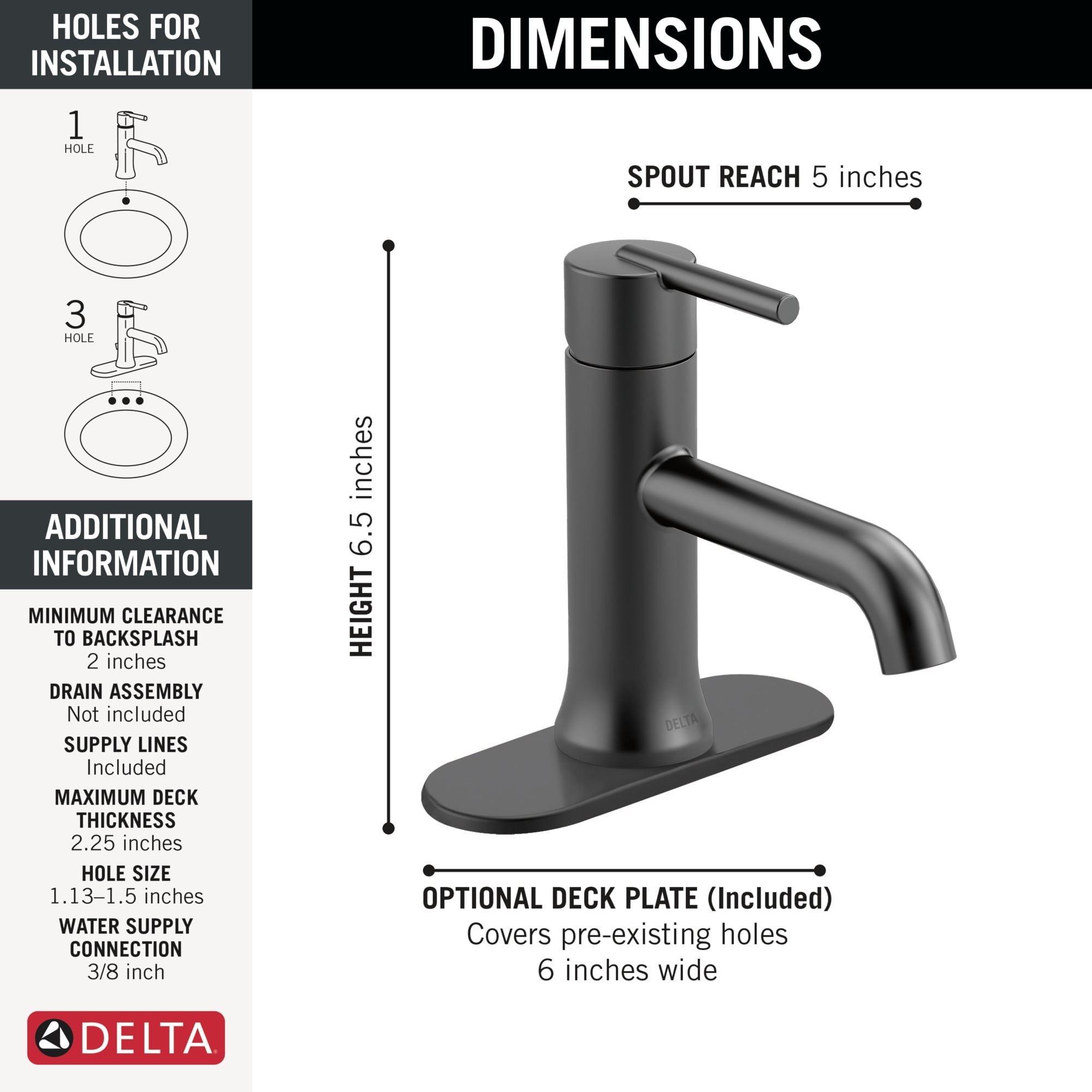 Delta Trinsic Single-Handle Bathroom Faucet - 559LF-BLLPU - Matte Black