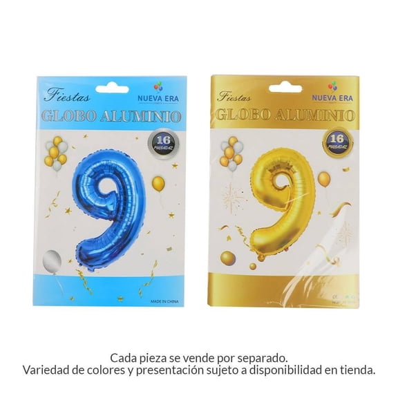 Globo Prichos Metálico con Diseño de Número 9 Varios Colores 1 Pieza