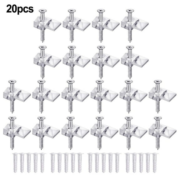 Mirror Holder Clips Glass Retainer Kit, 20 Pieces Transparent Plastic Mirror Hanging Hardware with Metal Screws for Cabinet Door Wall Installation, Apply Clear Color Clips for Home Improvement