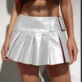 thumbnail image 2 of DHFJKG Womens Skirts Pu Leather Buckled Low Rise Pleated Mini Skirt A Line Night Out Party Club Trendy Skirt, 2 of 7
