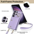 thumbnail image 4 of Crossbody for Samsung Galaxy S24 Ultra Phone Case for Women, Wallet Case with Credit Card Holder Shoulder Strap & Wrist Lanyard Shockproof Purse Back Flip 360 Ring Holder Kickstand Case,Purple, 4 of 9