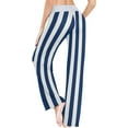 thumbnail image 5 of FREEAMG Women Pajama Pants Lounge Pants Long Stretch Comfy Sleepwear Navy Blue White Stripes, 5 of 7