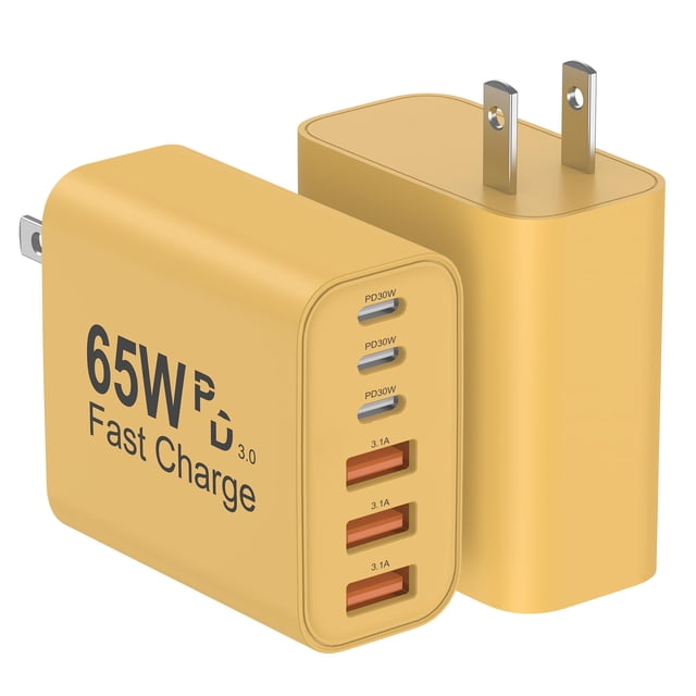 Cargador de pared LUCKYASIN 65W con 6 puertos USB-C, paquete de 2 unidades