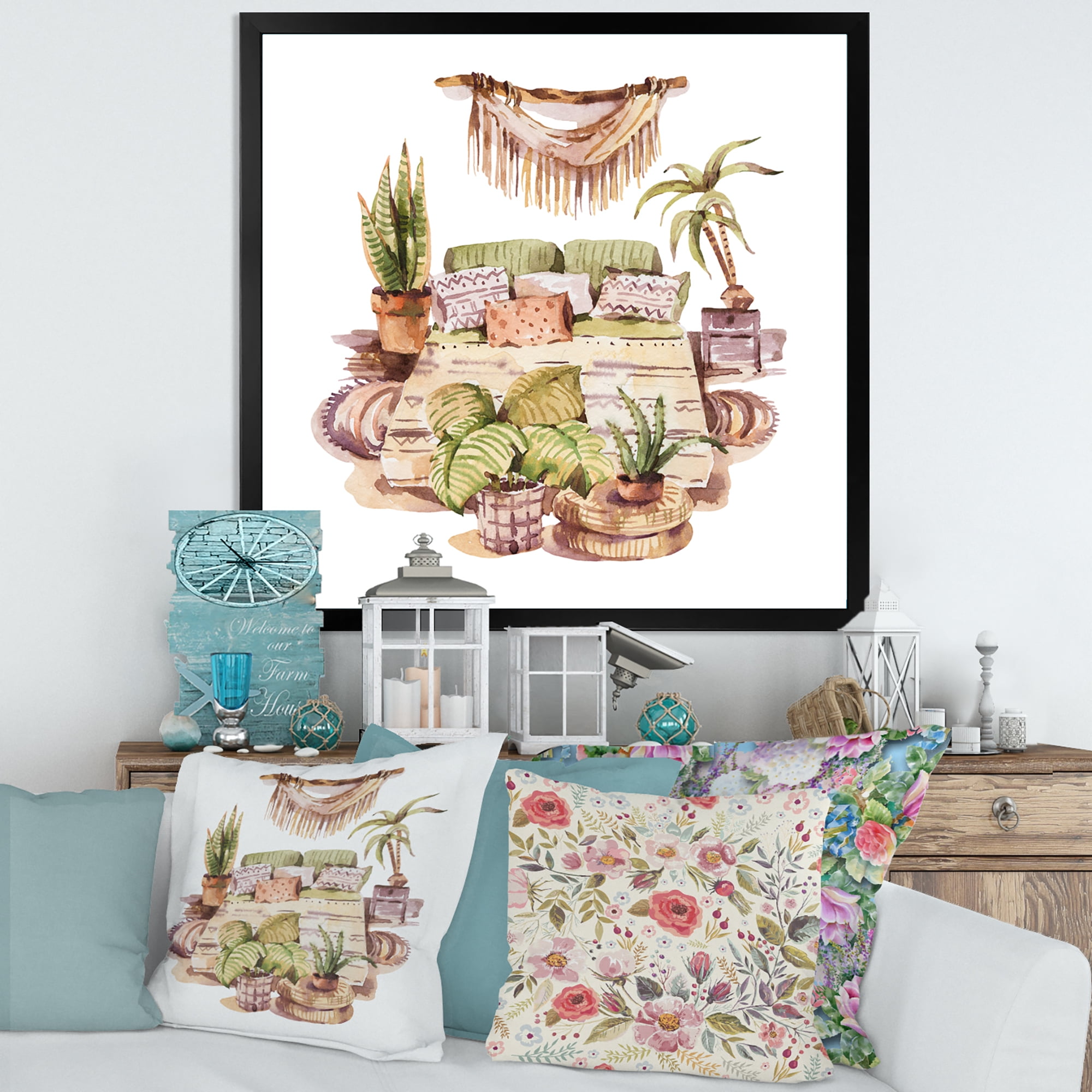 Designart 'Indoor House Plants Urban Jungle in Flowerpots IV' Traditional Framed Art Print