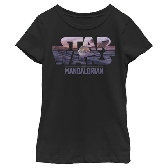 Girl's Star Wars: The Mandalorian The Child Sunset Logo Graphic Tee Black Small
