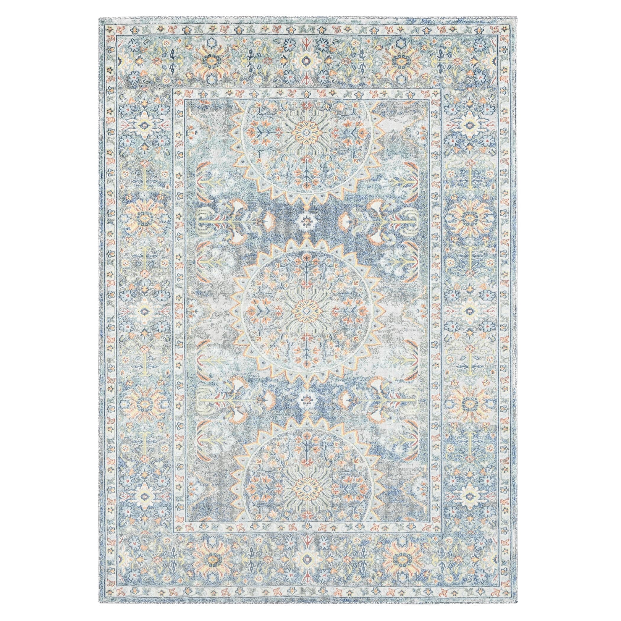 Luxee Designs Bohemian Style Bordered Indoor/Outdoor Area Rug 5x7 for High Traffic Area - Blue