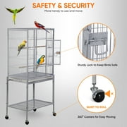 ZENY 53 Rolling Bird Cage Large Wrought Iron Cage Lovebird House with Rolling Stand White