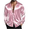 thumbnail image 4 of Mens Satin Long Sleeve Shirts Party Dancing Turndown Collar Shirt Vintage Solid Color Casual Blouse Tops, 4 of 7