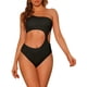 thumbnail image 1 of INSPIRAR CHIC Traje de baño de una pieza para mujer, con un solo hombro, corte asimétrico en la cintura, bañador de canalé, monokini, talla X pequeña, negro, 1 of 5