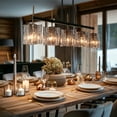 thumbnail image 3 of LNC Modern 5-Light LED  Matte Black and Electroplated Brass Linear Kitchen Island Pendant Light with Smoke-gray Ripple Glass Shades, 3 of 16