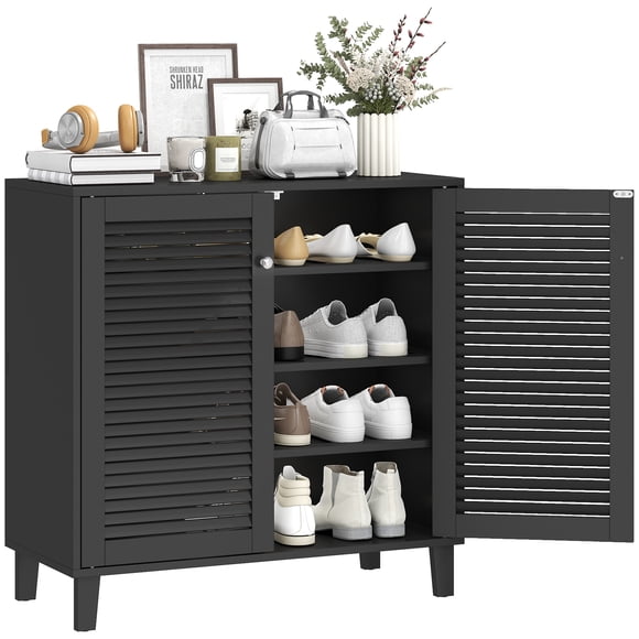 HOMCOM Armoire à Chaussures à 4 Niveaux 31,5 Pouces x 14,2 Pouces x 31,5 Pouces, Noir