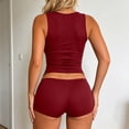 thumbnail image 6 of FUZHIQ Womens Summer Outfits 2 Piece Sleeveless Crew Neck Cut out Crop Top Bodycon Shorts Set Y2k Solid Color Stretchy Slim Fitted Matching Sets for Night out Club Party Wear Red XL, 6 of 6