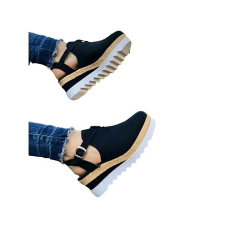 

LUXUR Womens Wedge Espadrille Ankle Strap Closed Cap Toe Platform Heeled Sandals