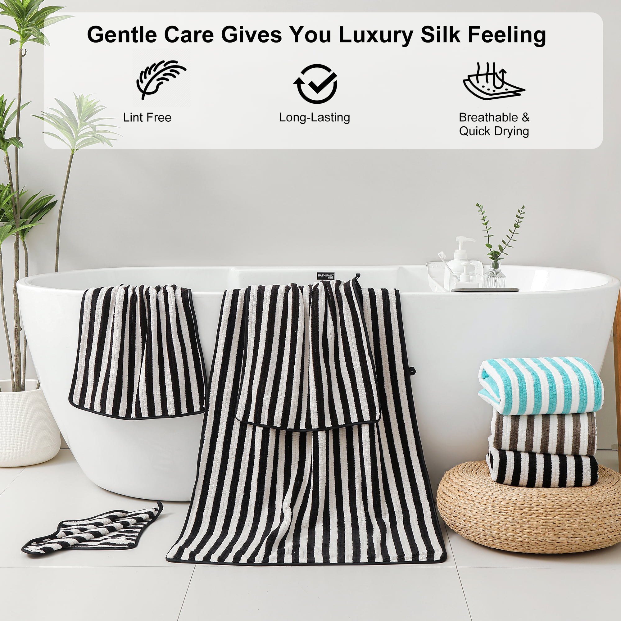 Jessy Home 6 Piece Black White Bath Towel Set for Bathroom-2 Bath Towels,2 Hand Towels,2 Washcloths Soft and Plush Highly Absorbent Towel for Hotel & Spa