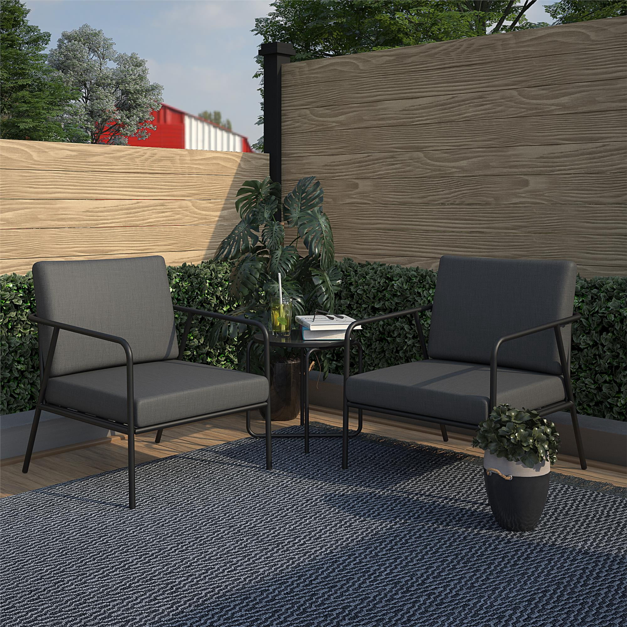 COSCO Modern Cushioned Outdoor Lounge Armchairs, 2-Pack, Dark Gray