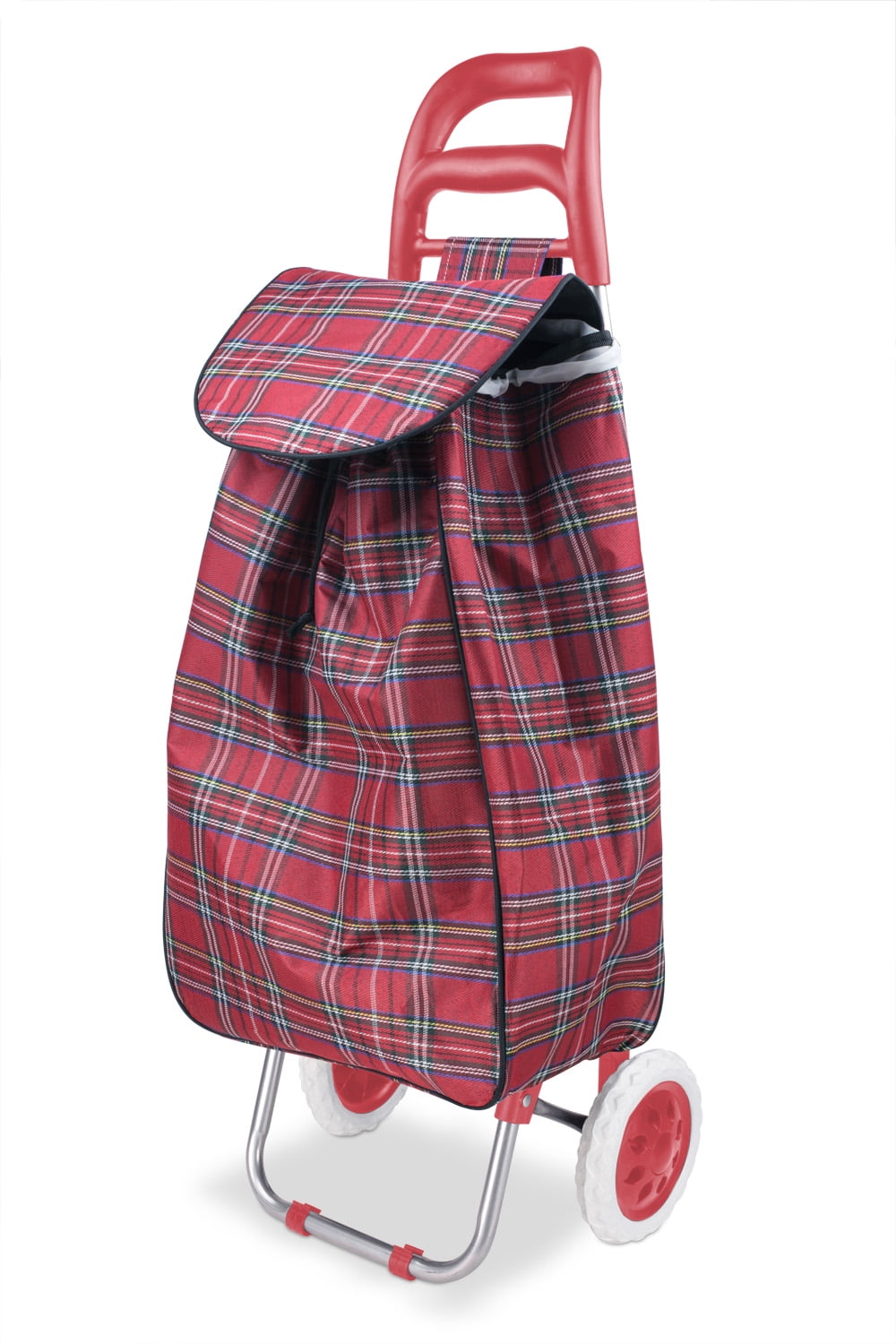 Home Basics Plaid Rolling Shopping Cart, Red