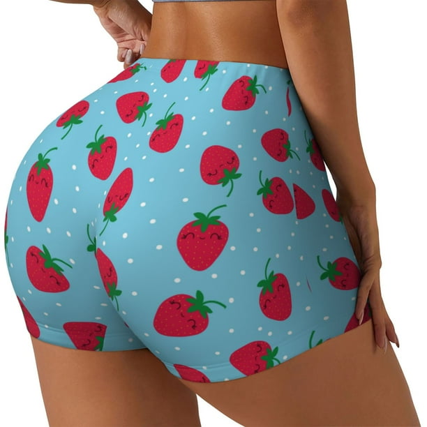 Fotbe Strawberries Shorts Sin Costuras – Shorts Deportivos de Cintura Alta para Mujer, Elásticos para Gimnasio, Yoga, Running o Ciclismo-Small