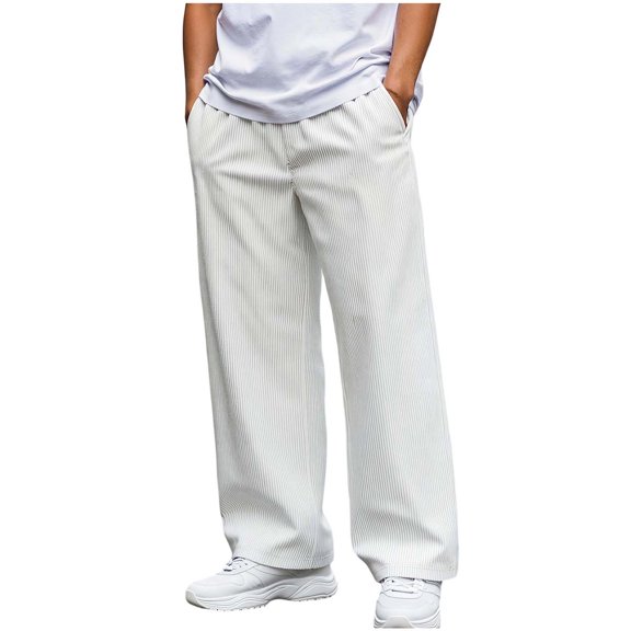 StSilkitty Casual Pants for Men Drawstring Elastic Waist Wide Leg Pants Lightweight Breathable Trousers with Pockets
