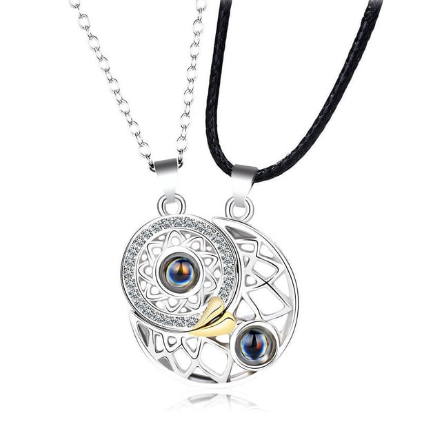 Collar de amor, sol y luna, collar con colgante en forma de lenguaje del amor para parejas, collar con diseño de clavícula