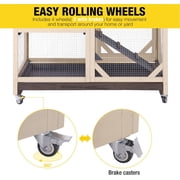 Aivituvin Rabbit Hutch Rabbit Cage Indoor Bunny Hutch with Run Outdoor Rabbit House with Two Deeper No Leak Trays - 4 Casters Include (Without Bottom Wire Netting)