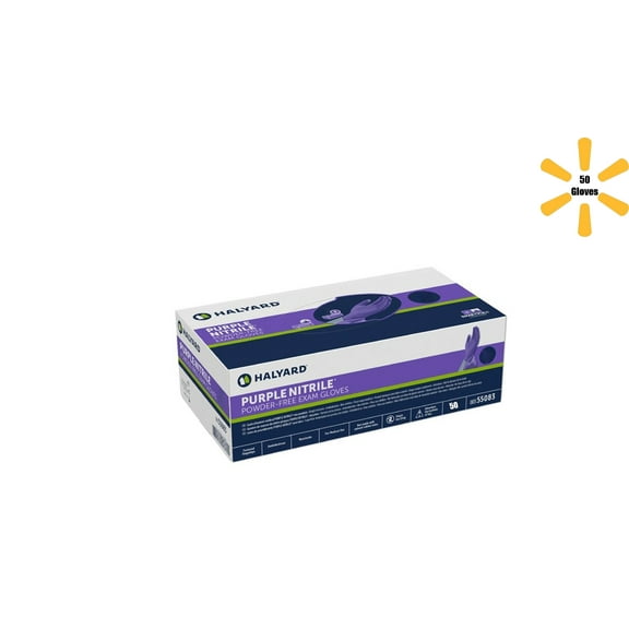Halyard Exam Glove Purple Nitrile-Xtra Powder Free Nitrile Ambidextrous Textured Fingertips Chemo Tested MEDIUM (Box Of 50)