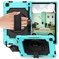 Dteck Rugged Case for Samsung Galaxy Tab A7 10.4 inch 2020 SM-T500 T505 with Soft Screen Protector, Heavy Duty High Impact Shockproof Case with 360 Rotating Handle Stand Shoulder Strap,Mint/Black