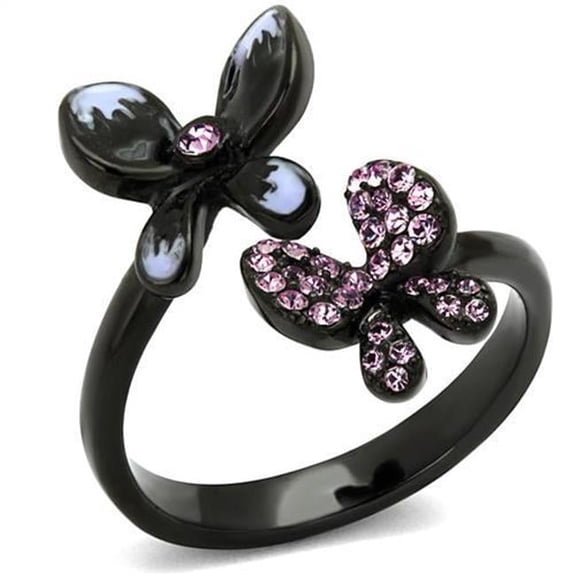 Alamode TK2554-6 Women IP Black Stainless Steel Ring with Top Grade Crystal in Light Amethyst - Size 6