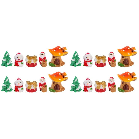 BERTDOMD 20 pcs Christmas Snowman Figurines Resin Xmas Tree Santa Claus Mushroom House Gift Box Decor