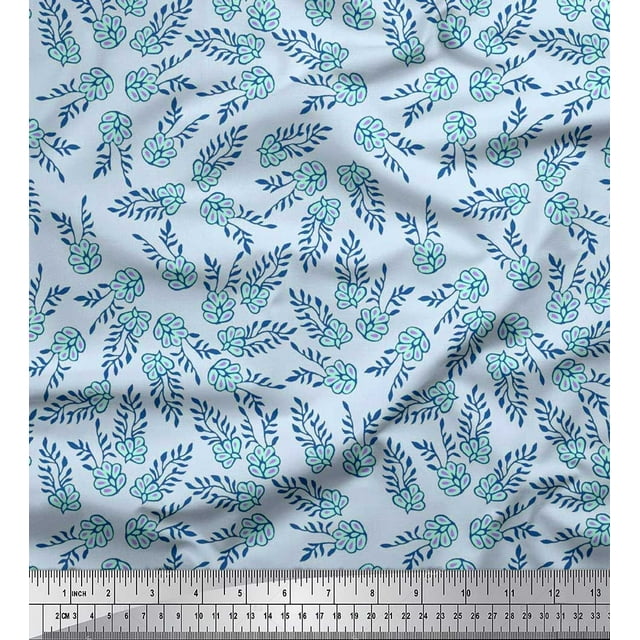 Soimoi Velvet Fabric Leaves & Floral Block Decor Fabric Printed Yard 58 Inch Wide
