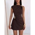 thumbnail image 4 of Women's Ruched Mini Dress Sleeveless Going Out Formal Party Bodycon Sun Dresses Brown XXL, 4 of 6