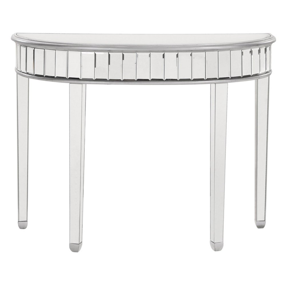 Elegant Lighting Mirrored Half Moon Console Table, Silver