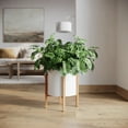 thumbnail image 2 of Raya White Mid-Century Modern Indoor Metal Pot Planter with 4-Leg Wood Base - 14.75" H x 12" W, 2 of 5