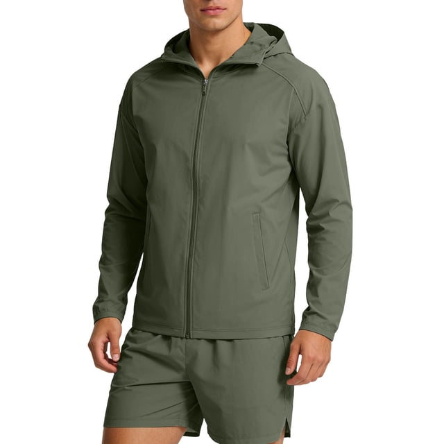 Sun Protection Hoodie Jacket for Men Long Sleeve Solid Color Zip Cardigan Polyester