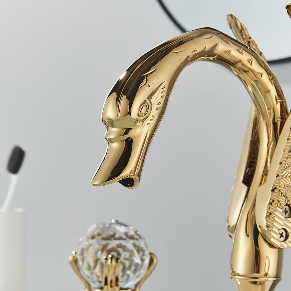 Senlesen Swan Ceramic Gold Widespread Basin Faucet
