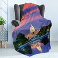 thumbnail image 4 of American Soft Flannel Fleece Blanket, Washington US Congress Capitol Building Square Reflection on Lake Sunset View Image, Cozy Plush for Indoor and Outdoor Use, 50" x 60", Red Blue, by Ambesonne, 4 of 5