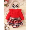 thumbnail image 4 of Cenuakty Baby Girls Shorts Set, Long Sleeve Crew Neck Romper Plaid Shorts Bow Headband Fall Outfit Clothing Set, 4 of 9