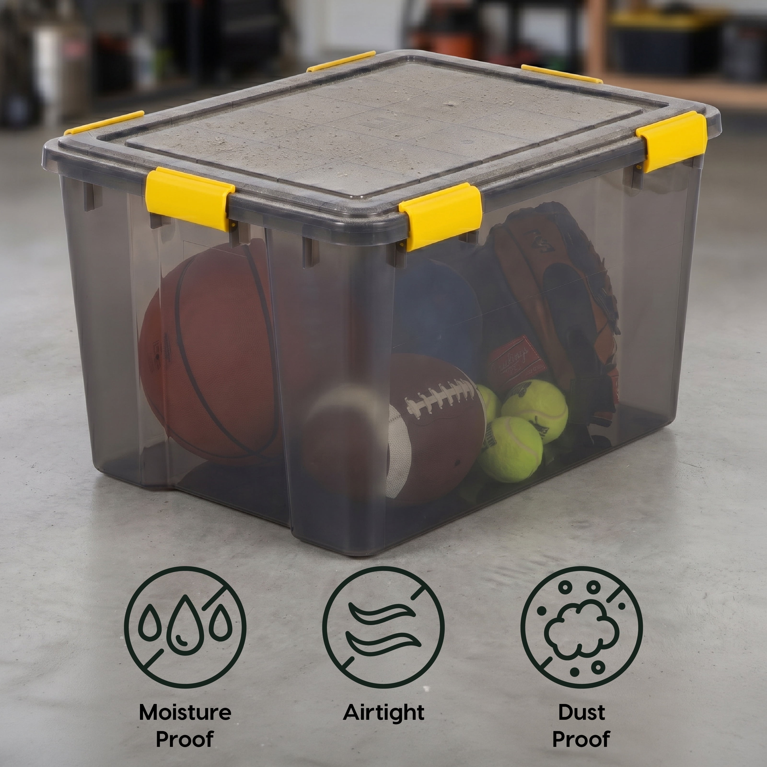 IRIS, 19 Gal Plastic Storage Bins with Sealed Lids, Black Gasket Box Airtight Containers 4Pk