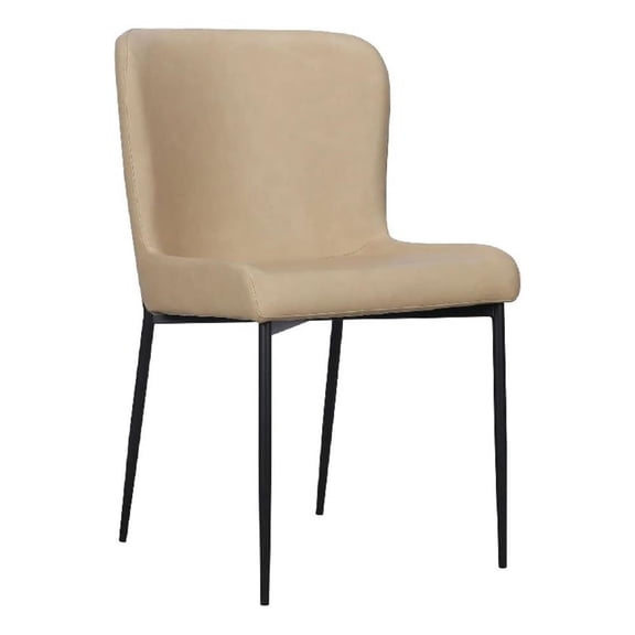 Benjara Woxy Set of 2 Dining Chair- Sand Brown Faux Leather- Black Metal Legs