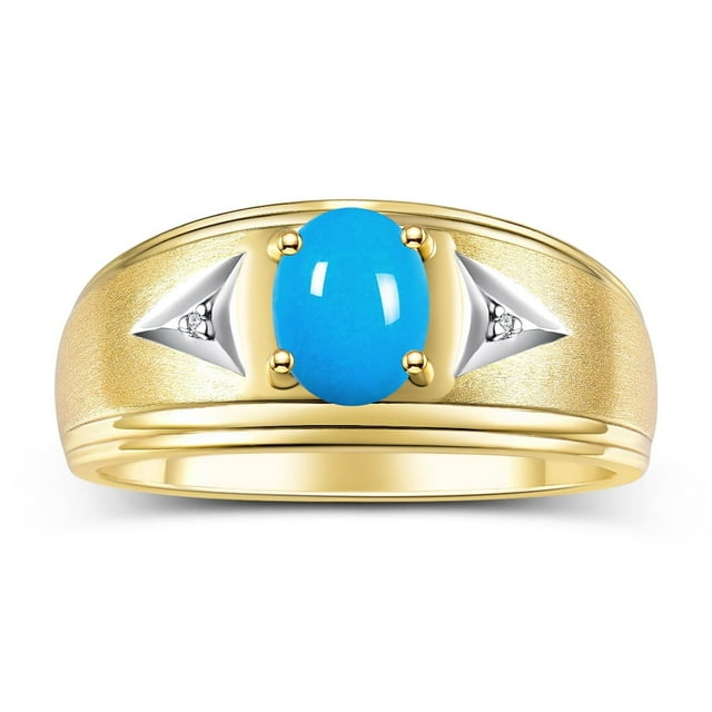 RYLOS Men's Rings Yellow Gold Plated Silver Classic 8X6MM Oval Gemstone & Diamond Ring Turquoise December Birthstone Rings For Man Silver Rings Size 11