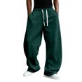 thumbnail image 2 of Mens Fall Winter Oversized Straight Leg Sweatpants, American Baggy Wide Leg Fleece‑Lined Elastic Waist Casual Sports Pants Green S, 2 of 5