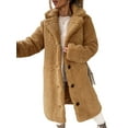 thumbnail image 2 of Women'S Casual Long-Sleeved Lapel Button Coat Autumn and Winter Plush Coat Long Coat Khaki L, 2 of 9